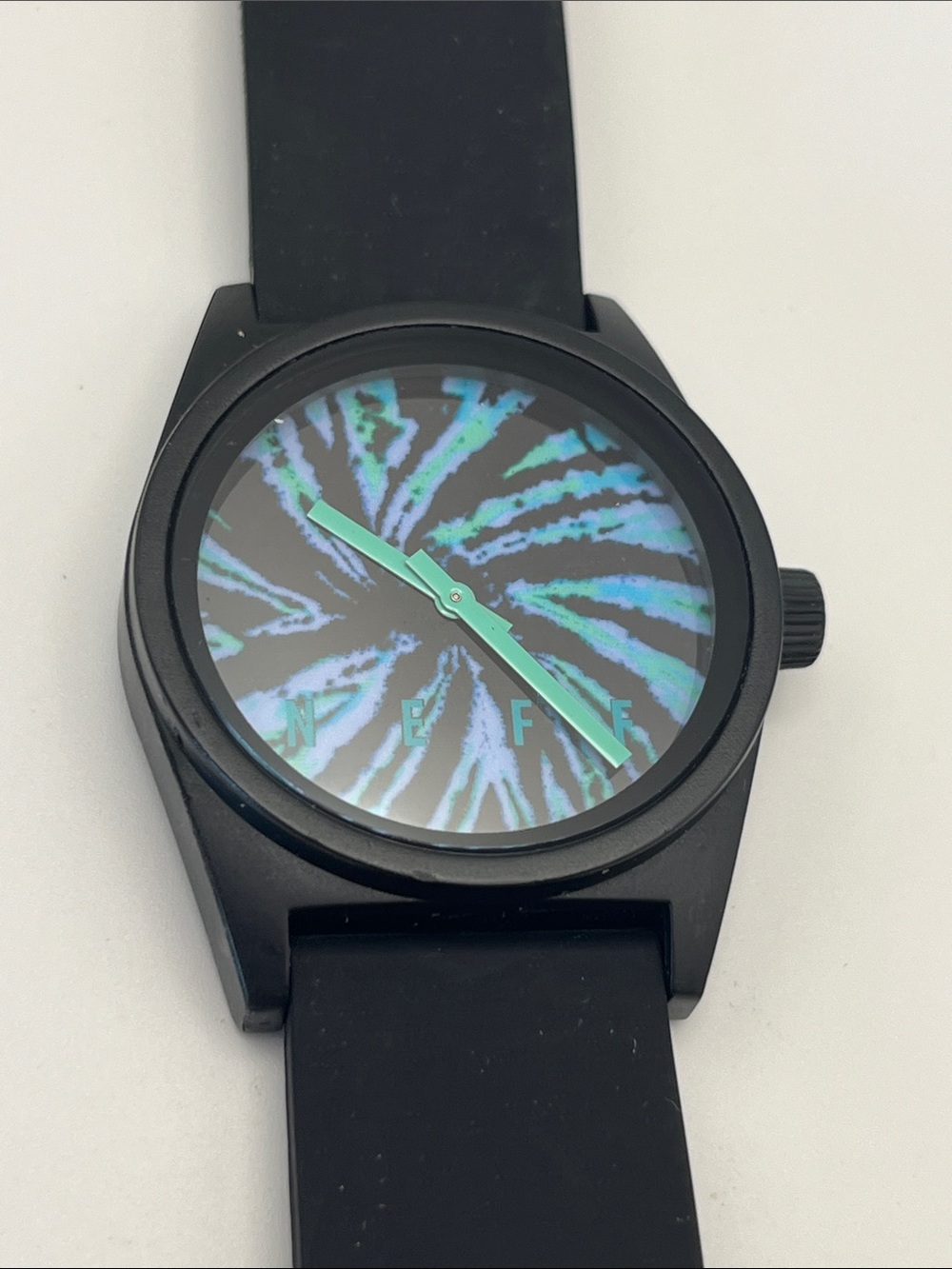 Neff Black Watch with Aqua-Turquoise Swirl Dial